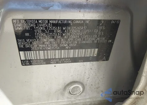 2013 Toyota Rav4 Le из США, поврежденный, VIN 2T3ZFREV1DW015154